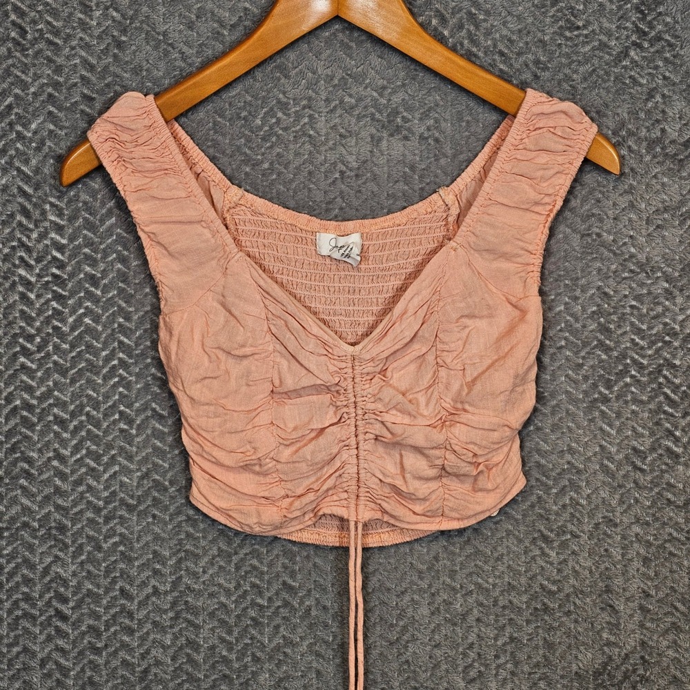 Romantic Fairycore Peach Ruched Front‎ Smocked Back Rayon Crop Top Cap Sleeve XS